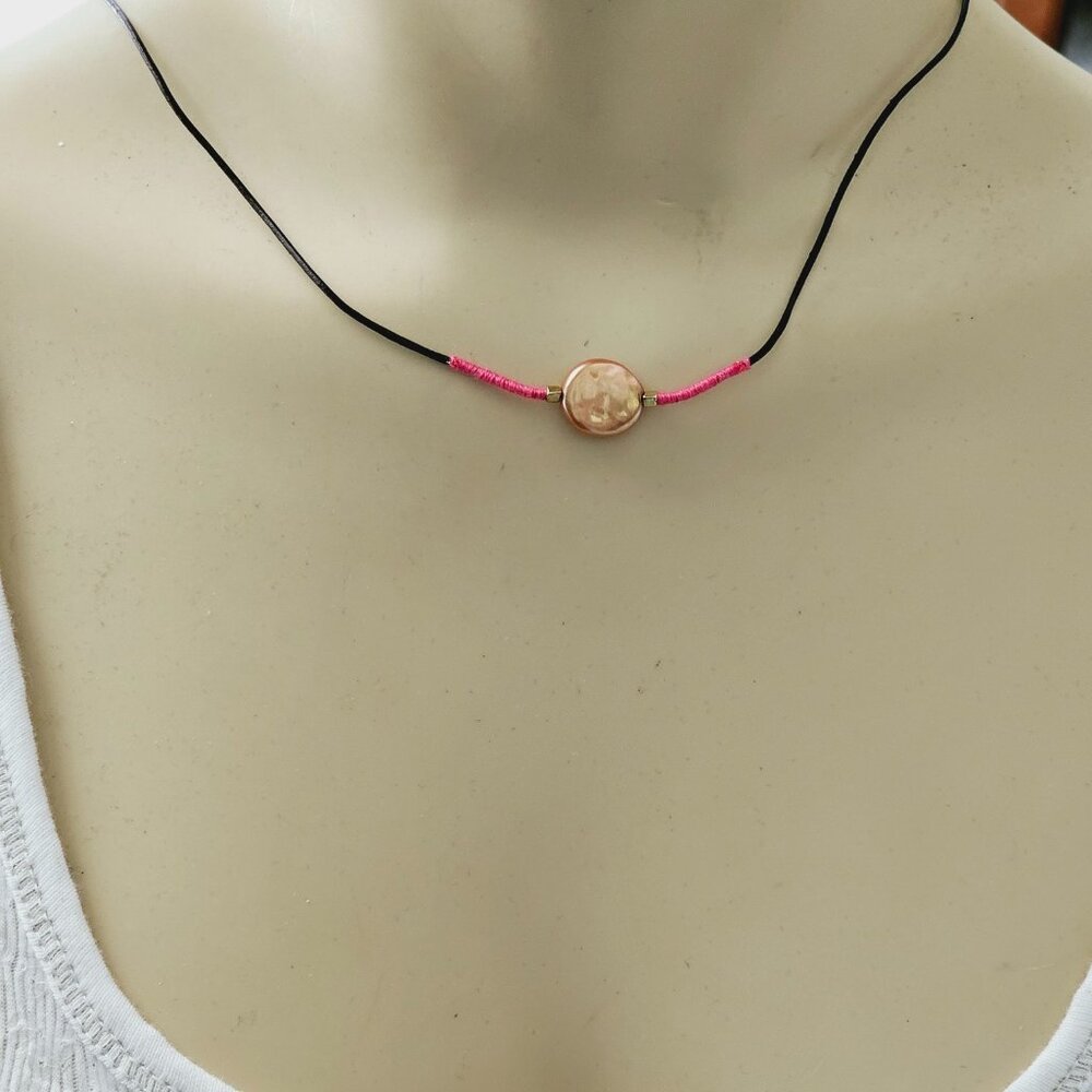 AEO American Eagle Hammered Metal Bead Surfer Cord Necklace NWT